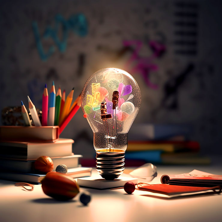 Private schools and innovation represented in light bulb